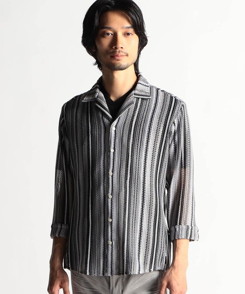 HIDEAWAYS NICOLE(ハイダウェイニコル)の「ラッセルレース7分袖シャツ(シャツ/ブラウス・メンズ・ライトグレー/ブラック/グレー系その他/ブルー系その他・MEDIUM/LARGE/X-LARGE)」の3枚目の写真