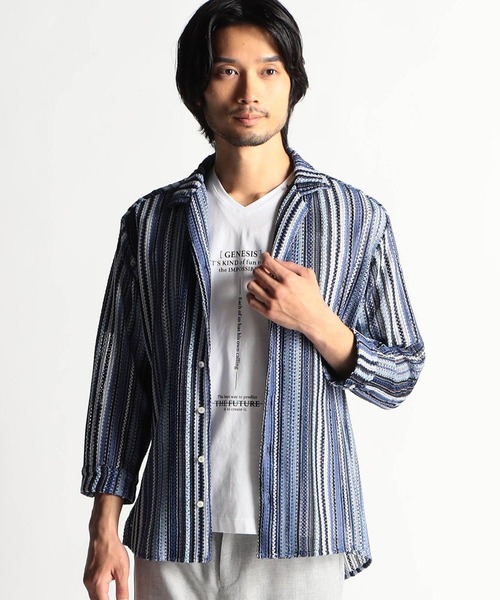 HIDEAWAYS NICOLE(ハイダウェイニコル)の「ラッセルレース7分袖シャツ(シャツ/ブラウス・メンズ・ライトグレー/ブラック/グレー系その他/ブルー系その他・MEDIUM/LARGE/X-LARGE)」の4枚目の写真