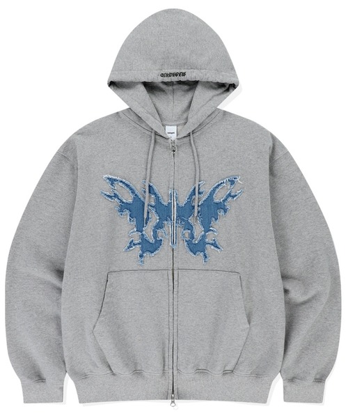 MAHAGRID（マハグリッド）の「『mahagrid/マハグリッド』BUTTERFLY APPLIQUE HOOD ZIP-UP/蝶アプリケジップアップパーカー（パーカー・メンズ・ブラック/グレー・L/M）」の6枚目の写真