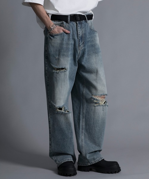 aimoha（アイモハ）の「【aimoha neo】DISTRESSED BAGGY JEANS（デニム 