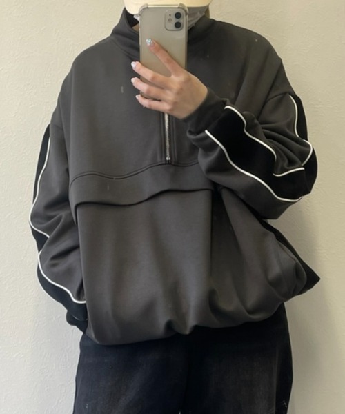 B.R.U（ブル）の「ハーフジップライン入りトレーナー / トラックジャケットプルオーバー / スウェット（スウェット・メンズ・ネイビー/ブラック/チャコールグレー/オフホワイト・FREE）」の3枚目の写真