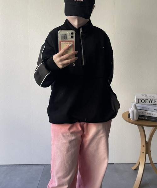 B.R.U（ブル）の「ハーフジップライン入りトレーナー / トラックジャケットプルオーバー / スウェット（スウェット・メンズ・ネイビー/ブラック/チャコールグレー/オフホワイト・FREE）」の6枚目の写真