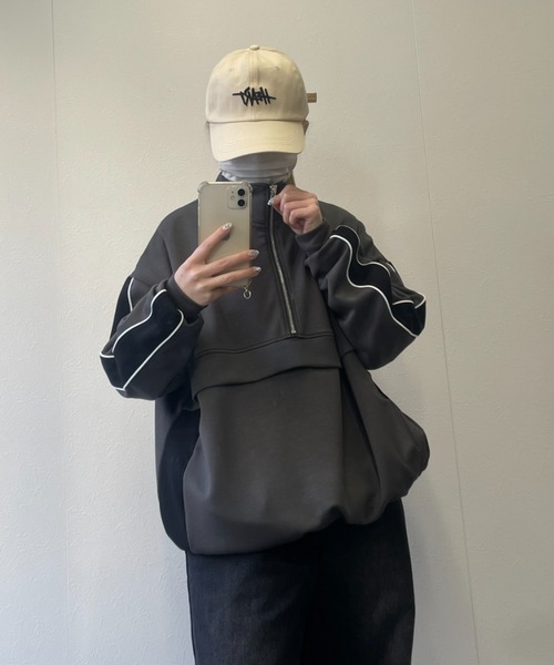 B.R.U（ブル）の「ハーフジップライン入りトレーナー / トラックジャケットプルオーバー / スウェット（スウェット・メンズ・ネイビー/ブラック/チャコールグレー/オフホワイト・FREE）」の22枚目の写真