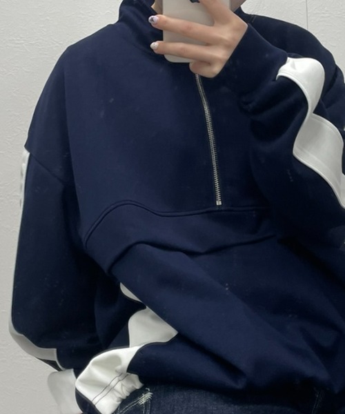 B.R.U（ブル）の「ハーフジップライン入りトレーナー / トラックジャケットプルオーバー / スウェット（スウェット・メンズ・ネイビー/ブラック/チャコールグレー/オフホワイト・FREE）」の17枚目の写真