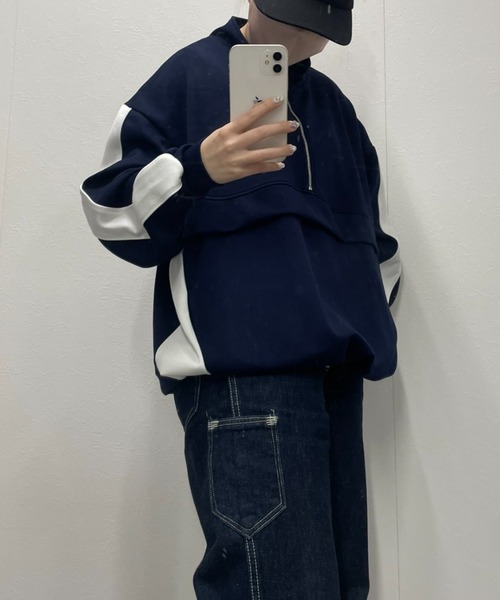 B.R.U（ブル）の「ハーフジップライン入りトレーナー / トラックジャケットプルオーバー / スウェット（スウェット・メンズ・ネイビー/ブラック/チャコールグレー/オフホワイト・FREE）」の10枚目の写真