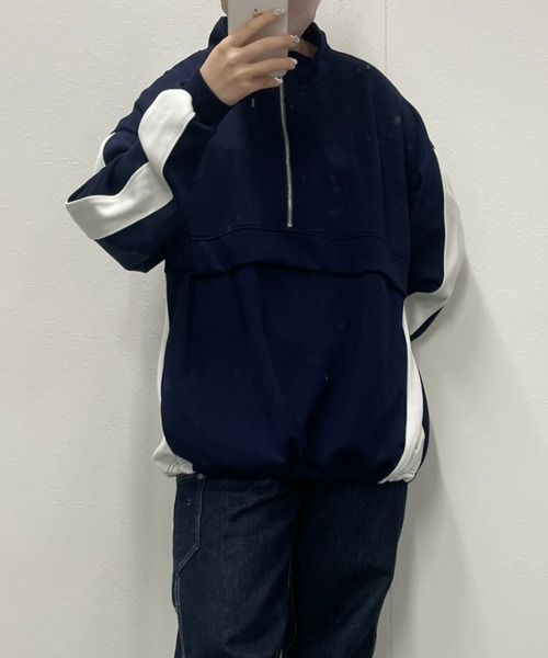 B.R.U（ブル）の「ハーフジップライン入りトレーナー / トラックジャケットプルオーバー / スウェット（スウェット・メンズ・ネイビー/ブラック/チャコールグレー/オフホワイト・FREE）」の11枚目の写真