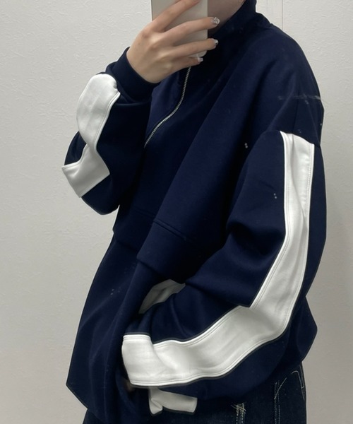 B.R.U（ブル）の「ハーフジップライン入りトレーナー / トラックジャケットプルオーバー / スウェット（スウェット・メンズ・ネイビー/ブラック/チャコールグレー/オフホワイト・FREE）」の7枚目の写真