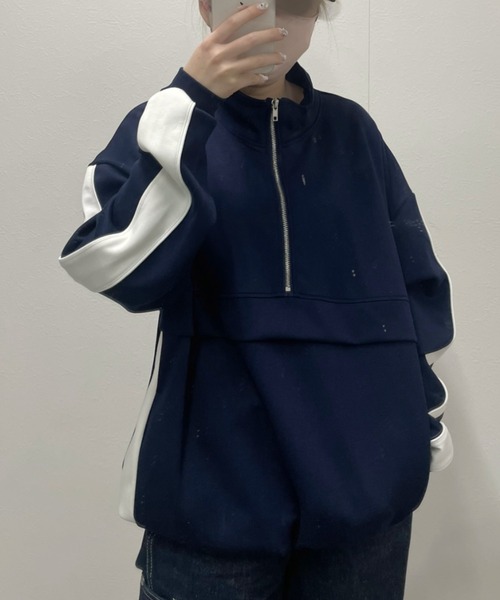 B.R.U（ブル）の「ハーフジップライン入りトレーナー / トラックジャケットプルオーバー / スウェット（スウェット・メンズ・ネイビー/ブラック/チャコールグレー/オフホワイト・FREE）」の12枚目の写真