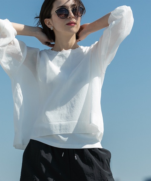 OPAQUE.CLIP（オペークドットクリップ）の「◆前後2WAY シアークルーネックニット【洗濯機洗い可】（ニット/セーター・レディース・ホワイト系6/ブラック系5/ピンク系1/ライトグレー系5/スモーキーグリーン系6・00）」の6枚目の写真