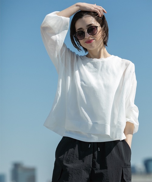 OPAQUE.CLIP（オペークドットクリップ）の「◆前後2WAY シアークルーネックニット【洗濯機洗い可】（ニット/セーター・レディース・ホワイト系6/ブラック系5/ピンク系1/ライトグレー系5/スモーキーグリーン系6・00）」の9枚目の写真