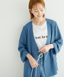 ROPE' PICNIC | セットアップ対応/麻調シアーノーカラージャケット/接触冷感・UVカット(テーラードジャケット)