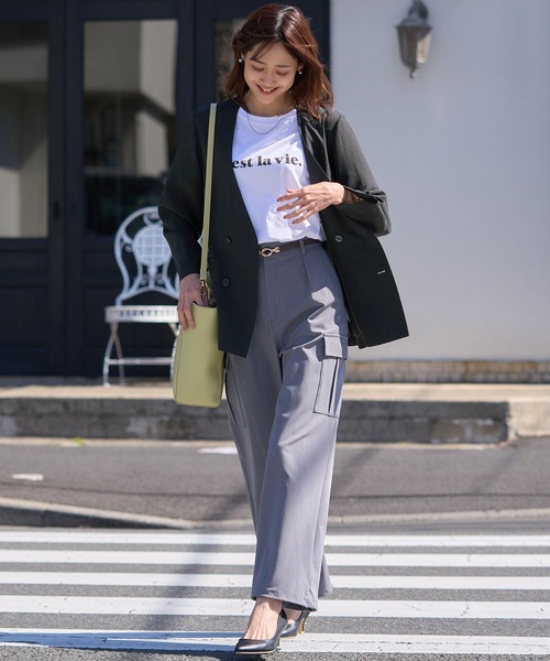 ROPE' PICNIC（ロペピクニック）の「セットアップ対応/麻調シアーノーカラージャケット/接触冷感・UVカット（テーラードジャケット・レディース・チャコールグレー/ベージュ/ブルー系その他4・38）」の5枚目の写真