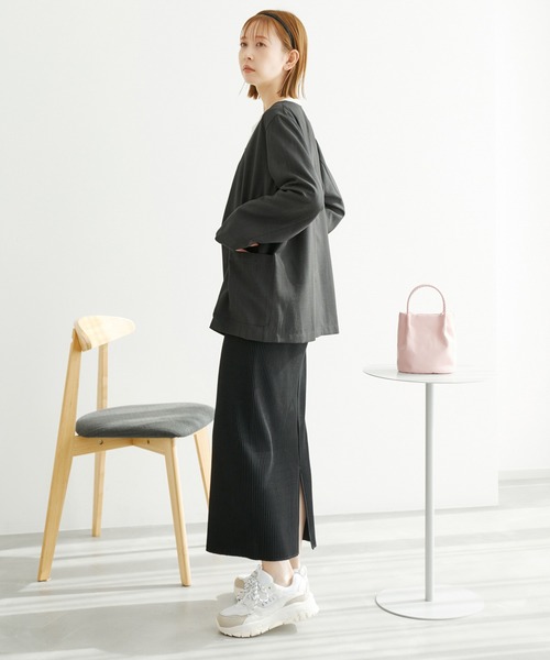 ROPE' PICNIC（ロペピクニック）の「セットアップ対応/麻調シアーノーカラージャケット/接触冷感・UVカット（テーラードジャケット・レディース・チャコールグレー/ベージュ/ブルー系その他4・38）」の8枚目の写真