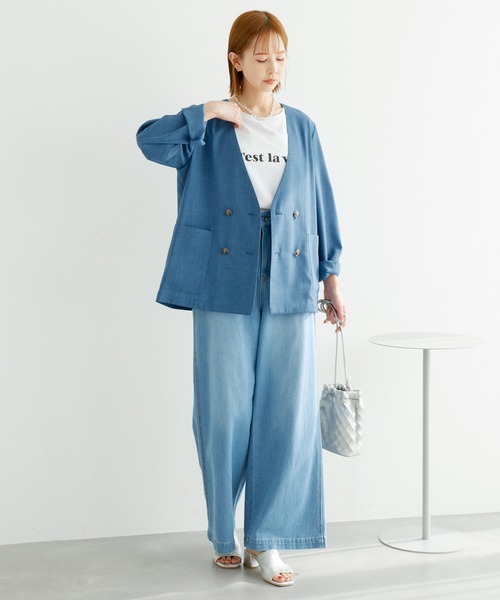 ROPE' PICNIC（ロペピクニック）の「セットアップ対応/麻調シアーノーカラージャケット/接触冷感・UVカット（テーラードジャケット・レディース・チャコールグレー/ベージュ/ブルー系その他4・38）」の15枚目の写真