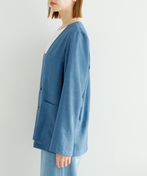 ROPE' PICNIC（ロペピクニック）の「セットアップ対応/麻調シアーノーカラージャケット/接触冷感・UVカット（テーラードジャケット・レディース・チャコールグレー/ベージュ/ブルー系その他4・38）」の21枚目の写真
