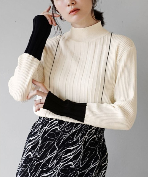 e-zakkamania stores(イーザッカマニアストアーズ)の「ラインバイカラー リブニット(ニット/セーター・レディース・ブラック/ブルー/オフホワイト・M)」の6枚目の写真