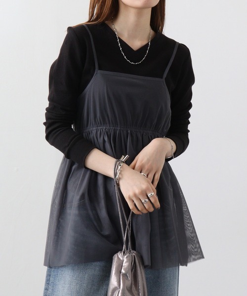 atONE(アットワン)の「atONE ワッフルVネック長袖Tシャツ(Tシャツ/カットソー・レディース・ブラック/カーキ/ホワイト/ネイビー/杢グレー・L/LL/3L/4L/M)」の2枚目の写真