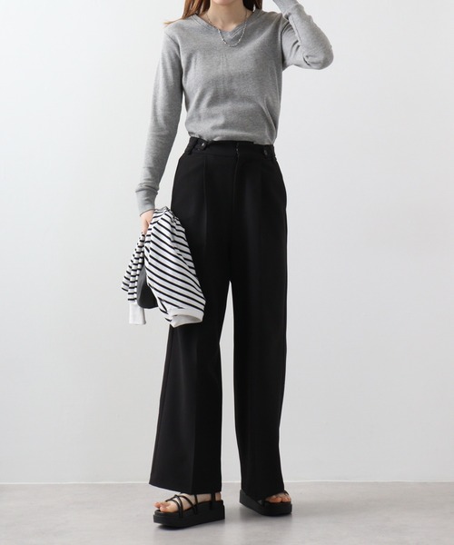 atONE(アットワン)の「atONE ワッフルVネック長袖Tシャツ(Tシャツ/カットソー・レディース・ブラック/カーキ/ホワイト/ネイビー/杢グレー・L/LL/3L/4L/M)」の21枚目の写真