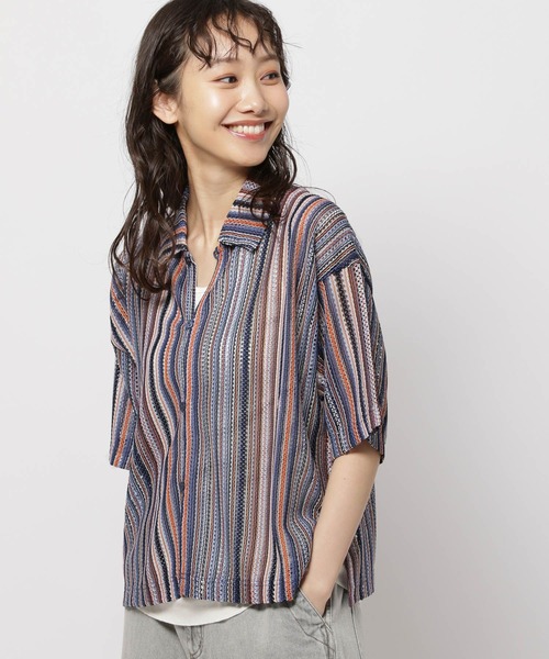 niko and...(ニコアンド)の「アソート幾何柄レースシャツ(シャツ/ブラウス・レディース・ベージュ/グリーン/ブルー/ブラック・MEDIUM/LARGE)」の4枚目の写真