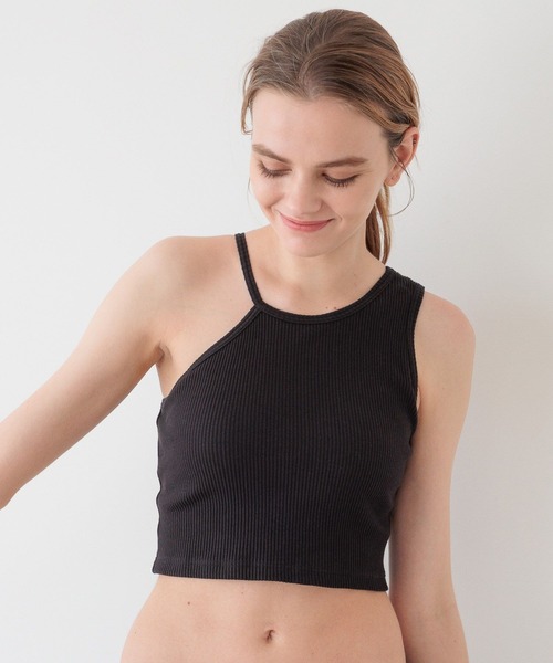 bijorie(ビジュリィ)の「【bijorie】カップ付きアシメショートアメスリ/NEW BASIC 24SS(タンクトップ・レディース・ブラック/キャメル/オフホワイト・M/L/LG)」の1枚目の写真