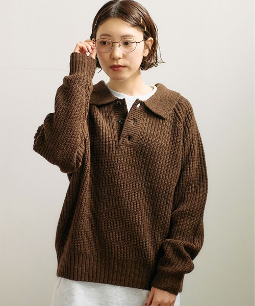 fig Ｌondon（フィグロンドン）の「SHETLAND　polo（ニット/セーター・レディース・ピンク/ダークブラウン/グリーン/ブラック・FREE）」の2枚目の写真