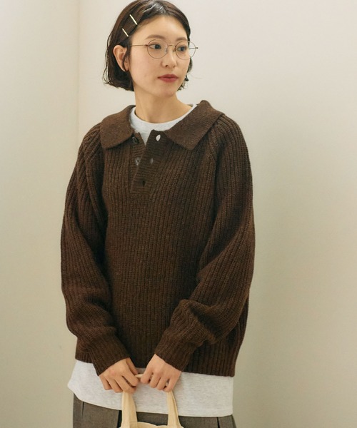 fig Ｌondon（フィグロンドン）の「SHETLAND　polo（ニット/セーター・レディース・ピンク/ダークブラウン/グリーン/ブラック・FREE）」の13枚目の写真