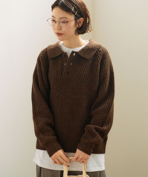 fig Ｌondon（フィグロンドン）の「SHETLAND　polo（ニット/セーター・レディース・ピンク/ダークブラウン/グリーン/ブラック・FREE）」の14枚目の写真