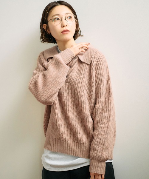 fig Ｌondon（フィグロンドン）の「SHETLAND　polo（ニット/セーター・レディース・ピンク/ダークブラウン/グリーン/ブラック・FREE）」の5枚目の写真