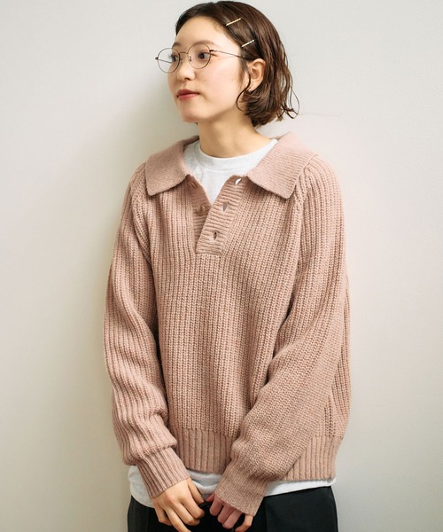 fig Ｌondon（フィグロンドン）の「SHETLAND　polo（ニット/セーター・レディース・ピンク/ダークブラウン/グリーン/ブラック・FREE）」の7枚目の写真
