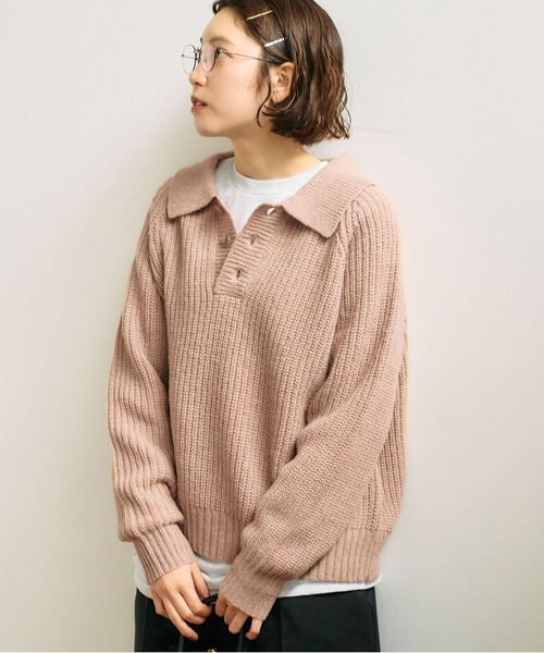 fig Ｌondon（フィグロンドン）の「SHETLAND　polo（ニット/セーター・レディース・ピンク/ダークブラウン/グリーン/ブラック・FREE）」の8枚目の写真