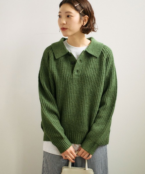 fig Ｌondon（フィグロンドン）の「SHETLAND　polo（ニット/セーター・レディース・ピンク/ダークブラウン/グリーン/ブラック・FREE）」の11枚目の写真