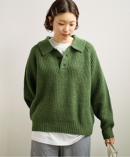 fig Ｌondon（フィグロンドン）の「SHETLAND　polo（ニット/セーター・レディース・ピンク/ダークブラウン/グリーン/ブラック・FREE）」の12枚目の写真