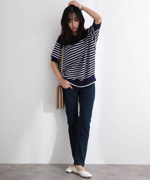 ElegChic(エレグシック)の「紐付き ウエストゴム デニムパンツ(デニムパンツ・レディース・ネイビー系/ブルー/ネイビー・M/L/XL/4L/3L)」の3枚目の写真
