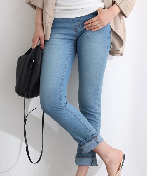 ElegChic(エレグシック)の「紐付き ウエストゴム デニムパンツ(デニムパンツ・レディース・ネイビー系/ブルー/ネイビー・M/L/XL/4L/3L)」の2枚目の写真