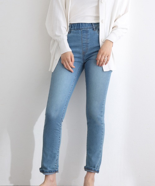 ElegChic(エレグシック)の「紐付き ウエストゴム デニムパンツ(デニムパンツ・レディース・ネイビー系/ブルー/ネイビー・M/L/XL/4L/3L)」の4枚目の写真