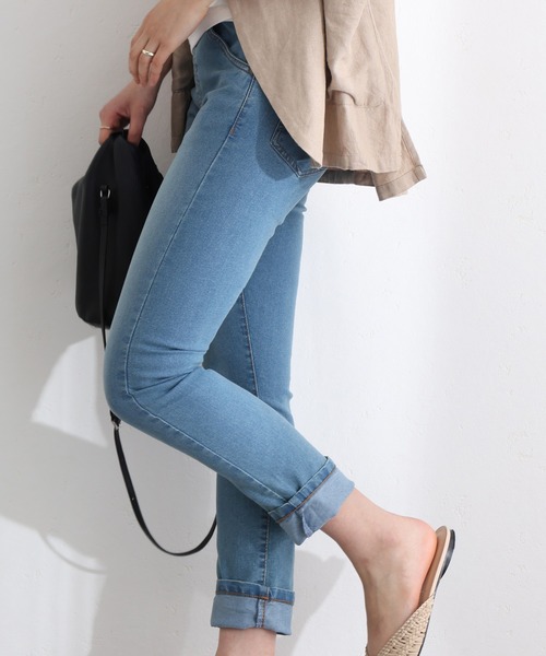 ElegChic(エレグシック)の「紐付き ウエストゴム デニムパンツ(デニムパンツ・レディース・ネイビー系/ブルー/ネイビー・M/L/XL/4L/3L)」の5枚目の写真