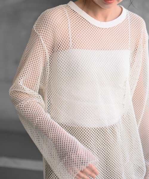 Marient（マリエント）の「メッシュオーバーTEE（Tシャツ/カットソー・レディース・アイボリー/ブラック・FREE）」の6枚目の写真