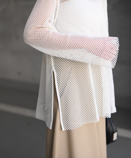 Marient（マリエント）の「メッシュオーバーTEE（Tシャツ/カットソー・レディース・アイボリー/ブラック・FREE）」の7枚目の写真