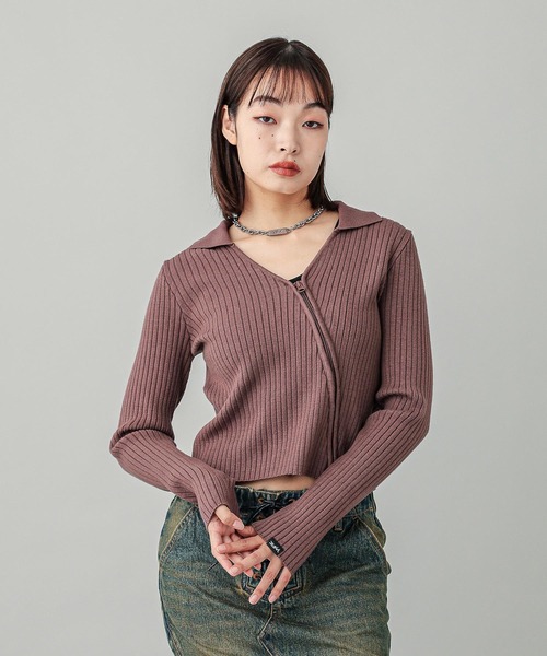 X-girl(エックスガール)の「ZIP UP RIB KNIT TOP(ニット/セーター・レディース・ブラック/ブラウン・M/S)」の19枚目の写真