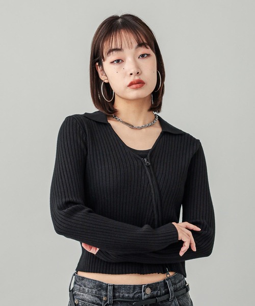 X-girl(エックスガール)の「ZIP UP RIB KNIT TOP(ニット/セーター・レディース・ブラック/ブラウン・M/S)」の18枚目の写真