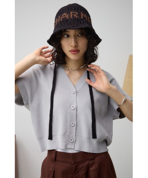 AZUL by moussy（アズールバイマウジー）の「オープンワークニッティングロゴハット（キャップ・レディース・ブラック/ライトベージュ・FREE）」の4枚目の写真
