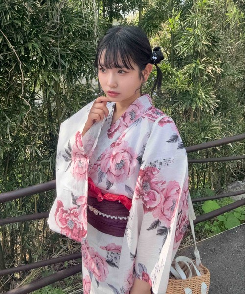 asaka 花柄×ドット　レトロ浴衣・兵児帯セット セール】◎アソート花柄浴衣 兵児帯 2点セット【ZOZOTOWN限定アイテム