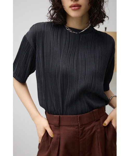 AZUL by moussy(アズールバイマウジー)の「ソリッドテクスチャーTシャツ(Tシャツ/カットソー・レディース・ブラック/オフホワイト/ダークオレンジ/ダークベージュ・SMALL/MEDIUM)」の5枚目の写真