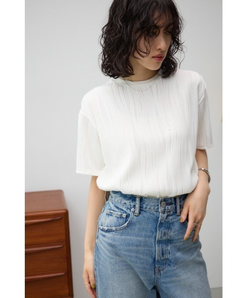 AZUL by moussy(アズールバイマウジー)の「ソリッドテクスチャーTシャツ(Tシャツ/カットソー・レディース・ブラック/オフホワイト/ダークオレンジ/ダークベージュ・SMALL/MEDIUM)」の18枚目の写真