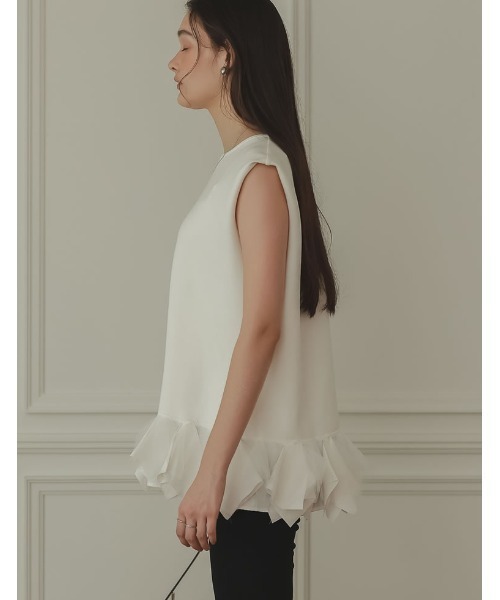 MEISM（ミズム）の「[2024 SUMMER COLLECTION][MEISM by Re:EDIT][イージーケア]レイヤードヘムショルダータックトップス（タンクトップ・レディース・ブラック/ホワイト・MEDIUM/LARGE）」の9枚目の写真