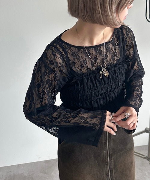 apres jour mignon(アプレジュールミニョン)の「ラメシアーレーストップス×ビスチェセット【ZOZOTOWN限定アイテム】(Tシャツ/カットソー・レディース・ピンク/レッド/オフホワイト/ブラック系その他/ブラック・フリー/X-LARGE)」の1枚目の写真