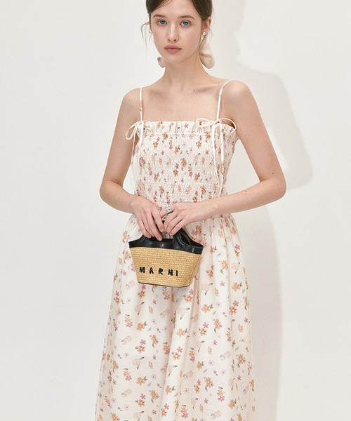 フラワープリント フリルシャーリングワンピース FX24L250【Fano  