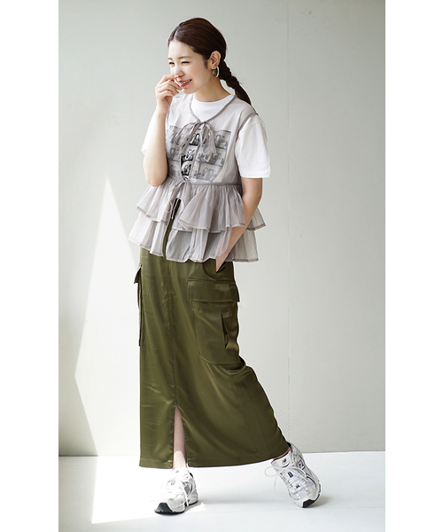 e-zakkamania stores(イーザッカマニアストアーズ)の「オーガンジー リボンブラウス(シャツ/ブラウス・レディース・ライトグレー/ブラック・M)」の10枚目の写真