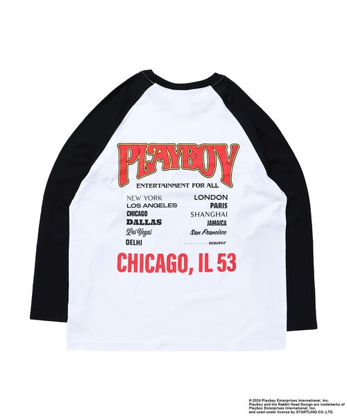 PLAYBOY(プレイボーイ)の「【SEQUENZ(シークエンズ)】PB BAND RAGLAN L/S LEE / プレイボーイ ラグラン 長袖 ロンT バンT(Tシャツ/カットソー・メンズ・ブラック/ホワイト/ネイビー・MEDIUM/LARGE/X-LARGE)」の12枚目の写真