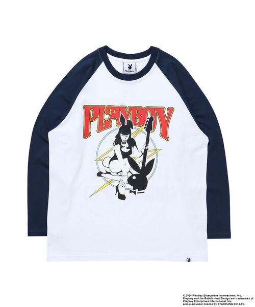 PLAYBOY(プレイボーイ)の「【SEQUENZ(シークエンズ)】PB BAND RAGLAN L/S LEE / プレイボーイ ラグラン 長袖 ロンT バンT(Tシャツ/カットソー・メンズ・ブラック/ホワイト/ネイビー・MEDIUM/LARGE/X-LARGE)」の8枚目の写真